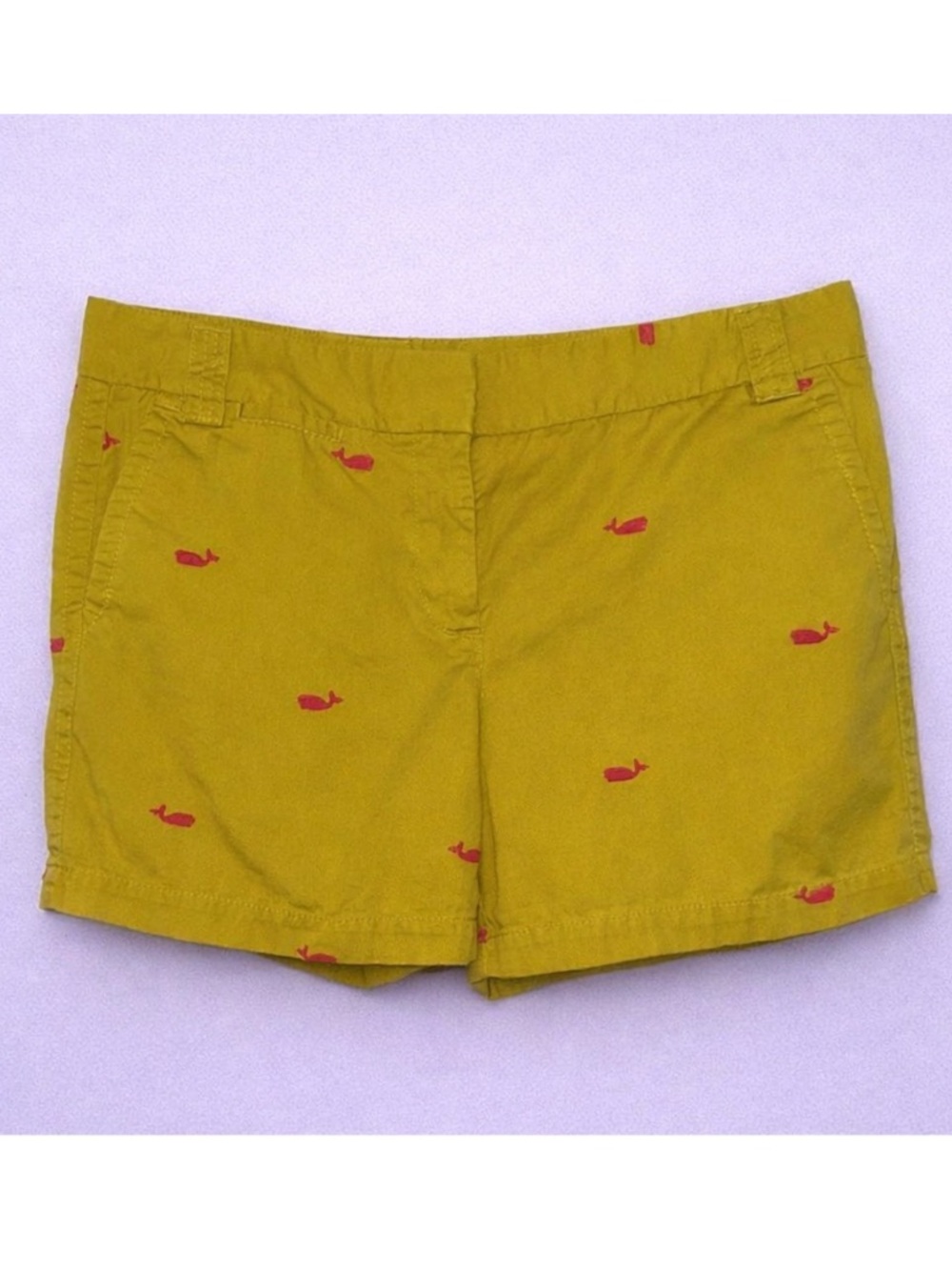 J.Crew Chartreuse Whale Embroidered Chino Shorts City Fit Classic Twill Size 10